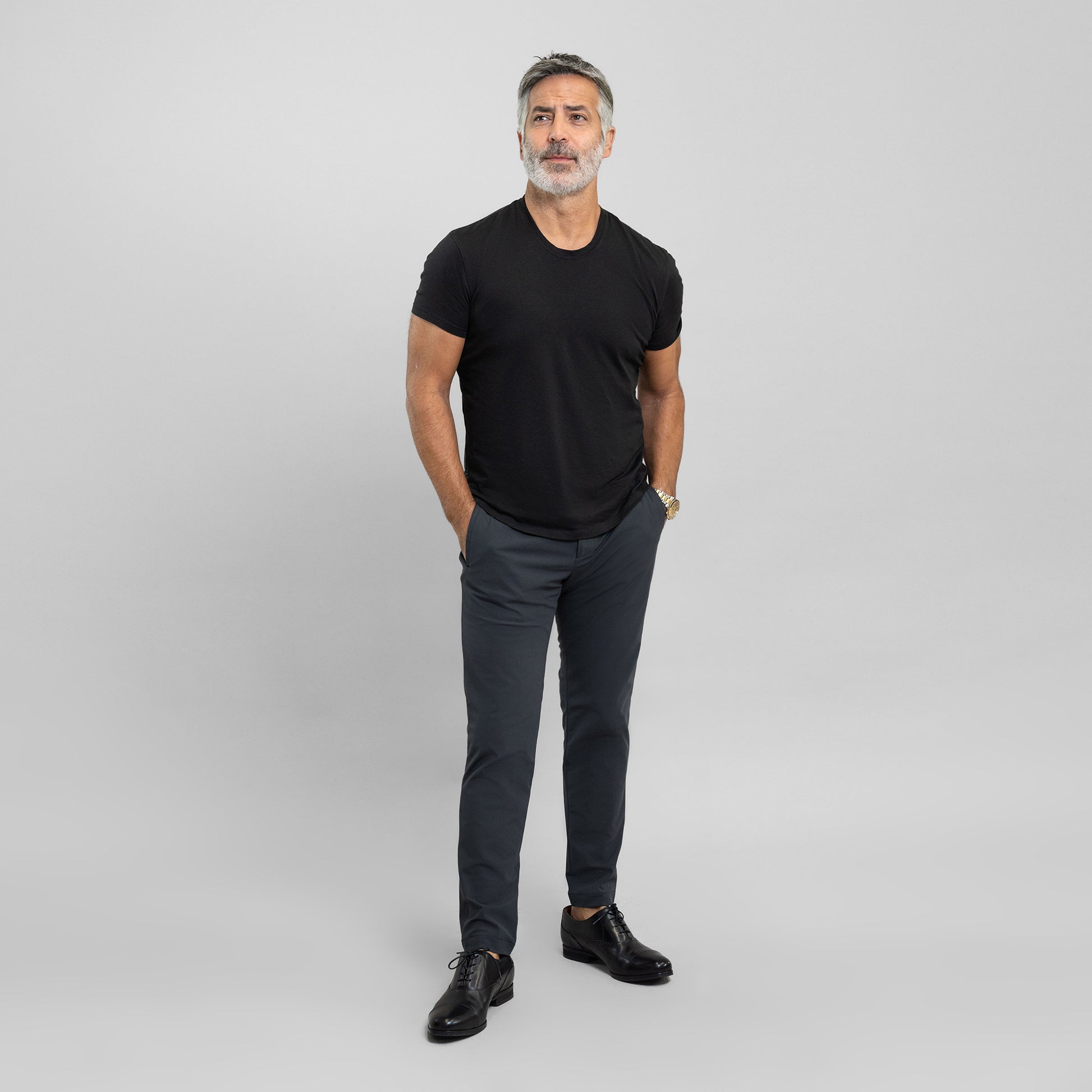 Bespoke custom athleisure technical men's suit los angeles model Guillermo in Charcoal