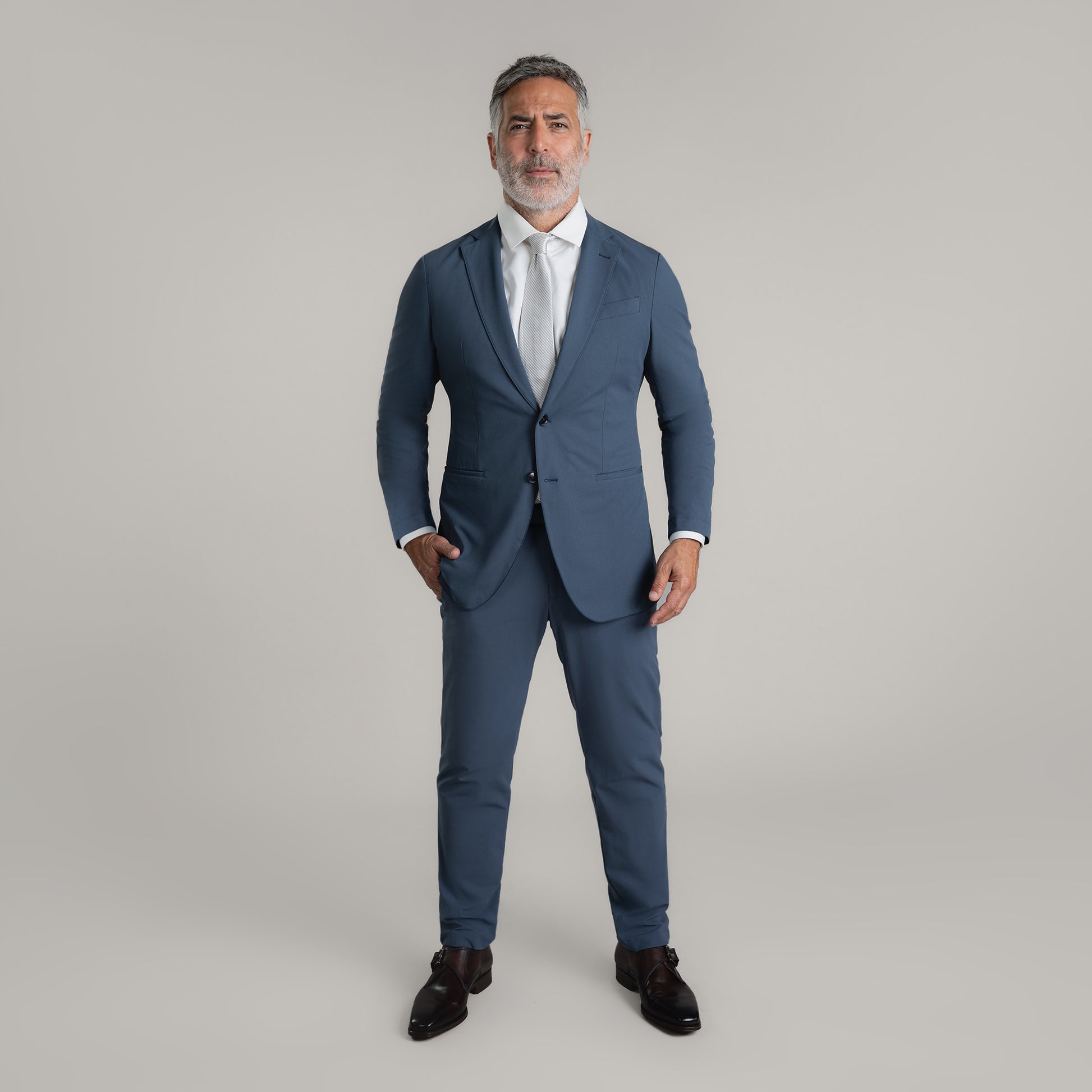 Bespoke custom athleisure technical men's suit los angeles model Guillermo in Marina