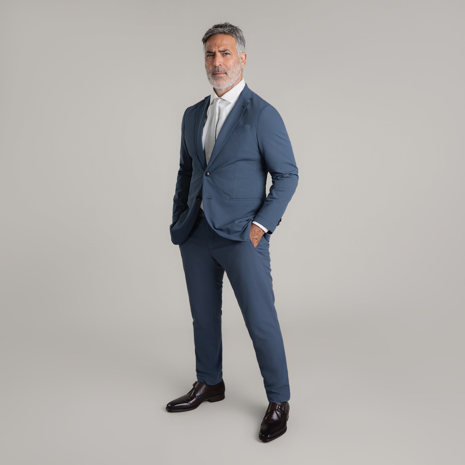 Bespoke custom athleisure technical men's suit los angeles model Guillermo in Marina