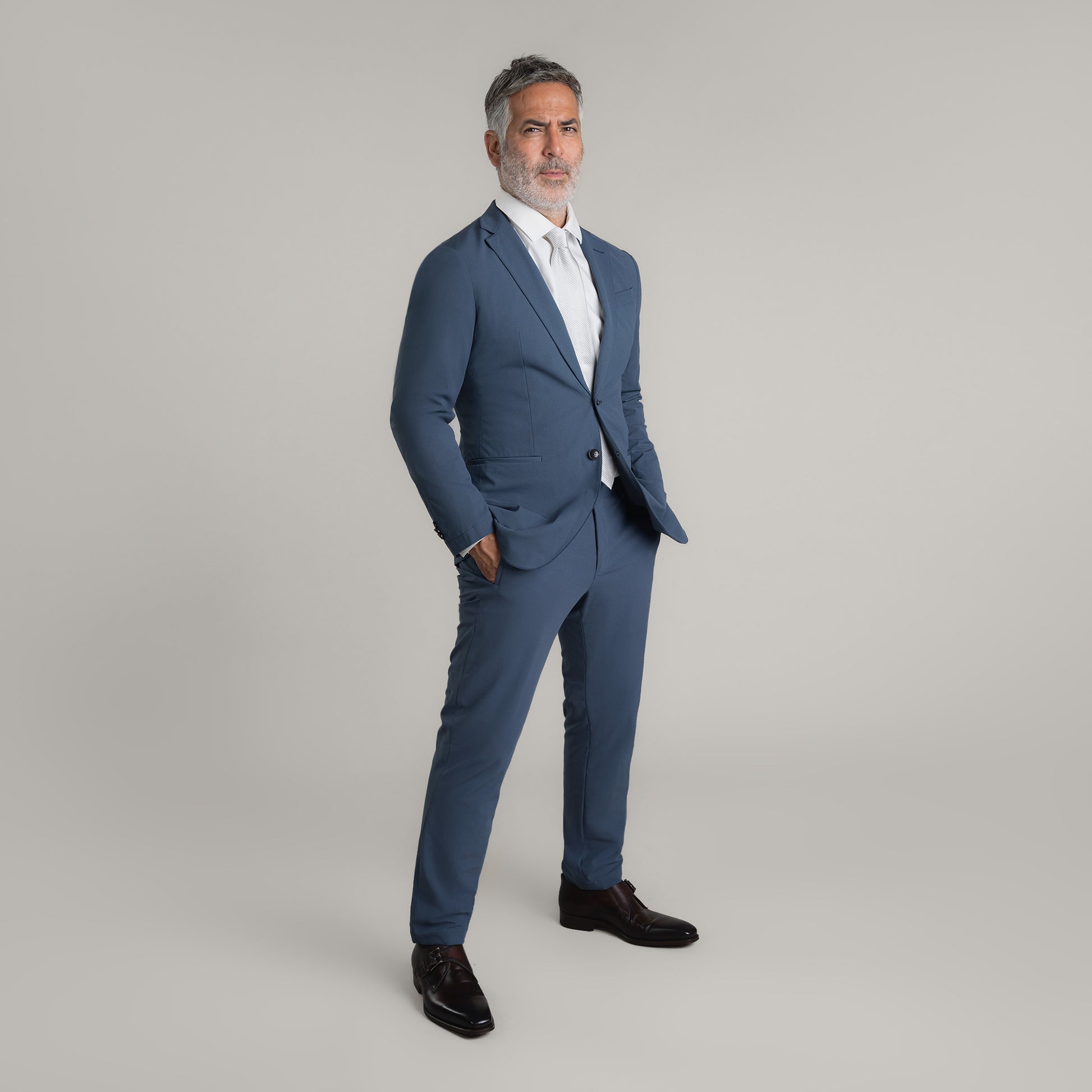 Bespoke custom athleisure technical men's suit los angeles model Guillermo in Marina