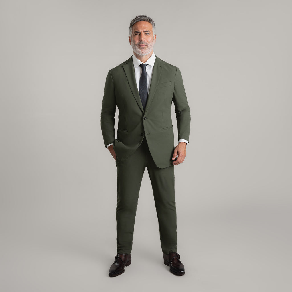Bespoke custom athleisure technical men's suit los angeles model Guillermo in Moss