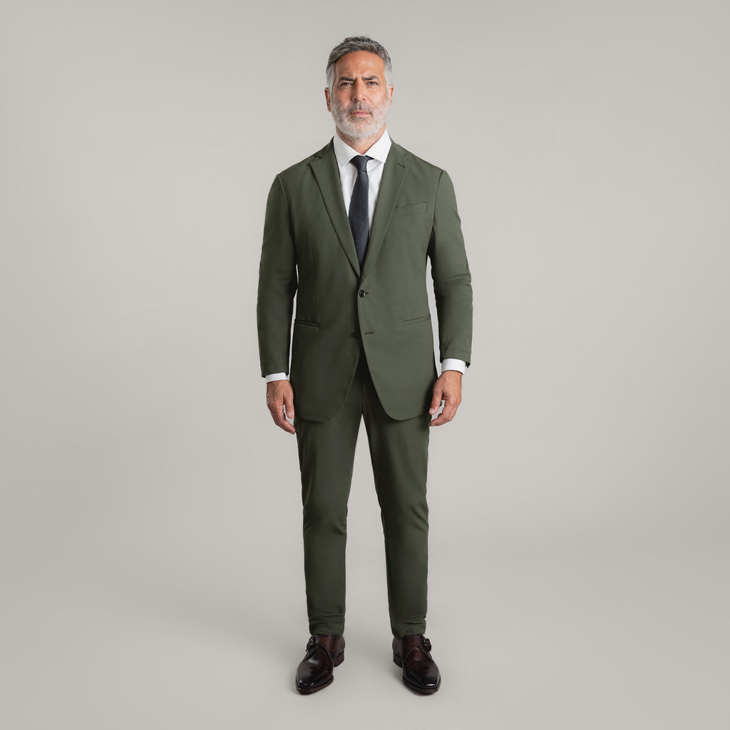 Bespoke custom athleisure technical men's suit los angeles model Guillermo in Moss