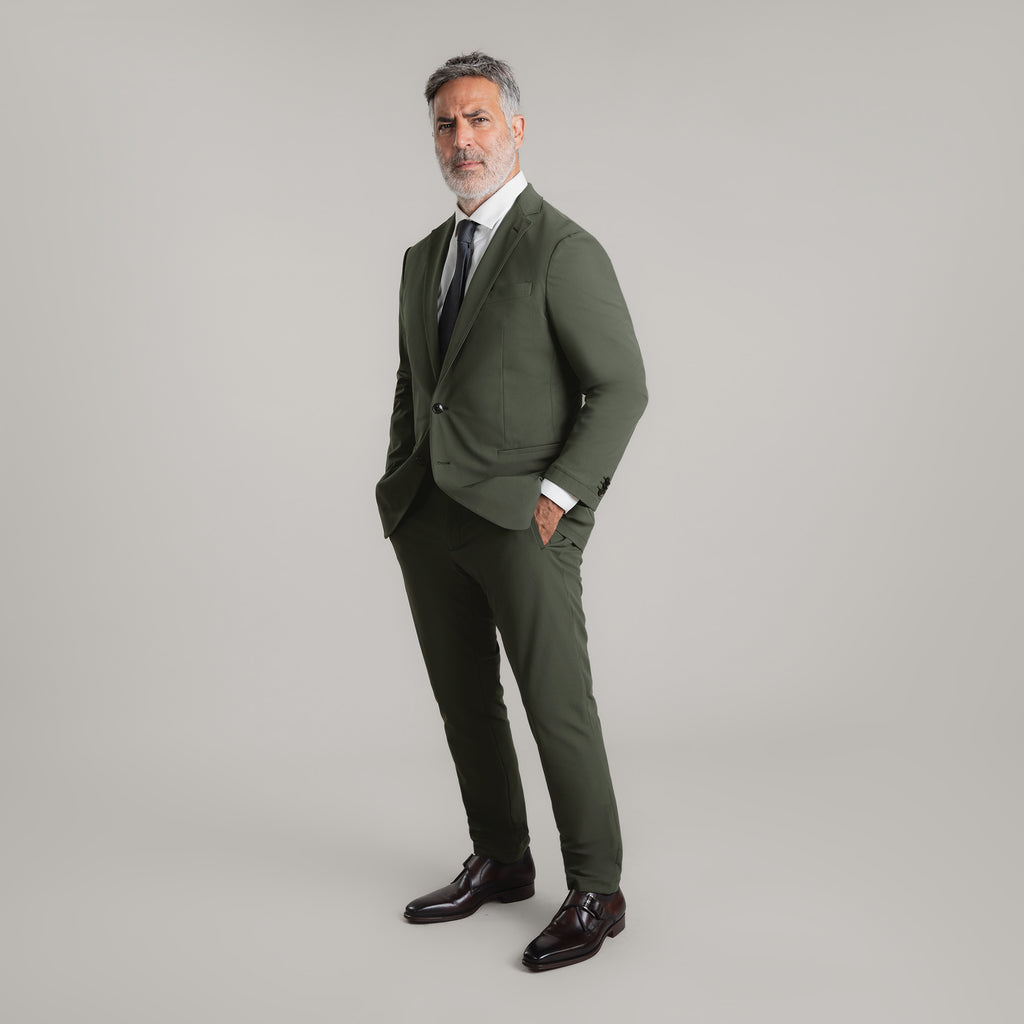 Bespoke custom athleisure technical men's suit los angeles model Guillermo in Moss