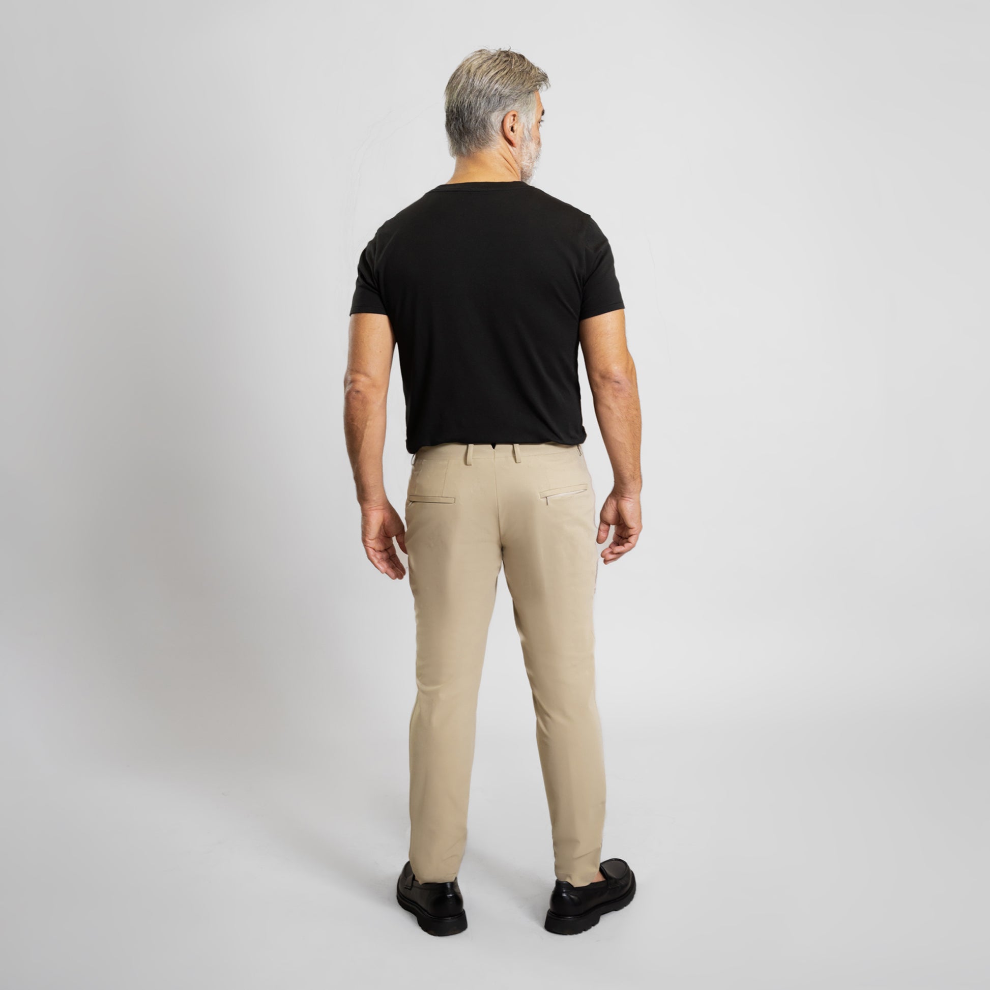 Bespoke custom athleisure technical men's suit los angeles model Guillermo in Warm Khaki