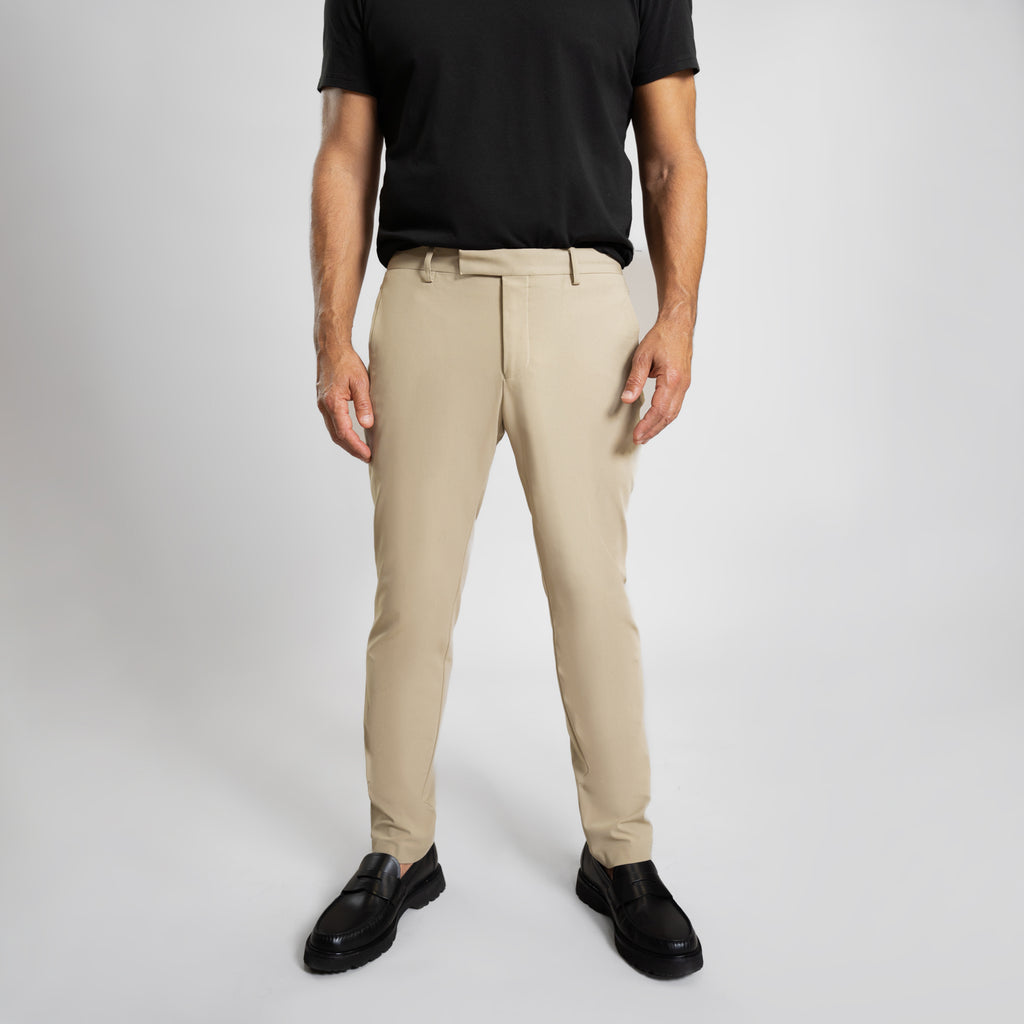 Bespoke custom athleisure technical men's suit los angeles model Guillermo in Warm Khaki