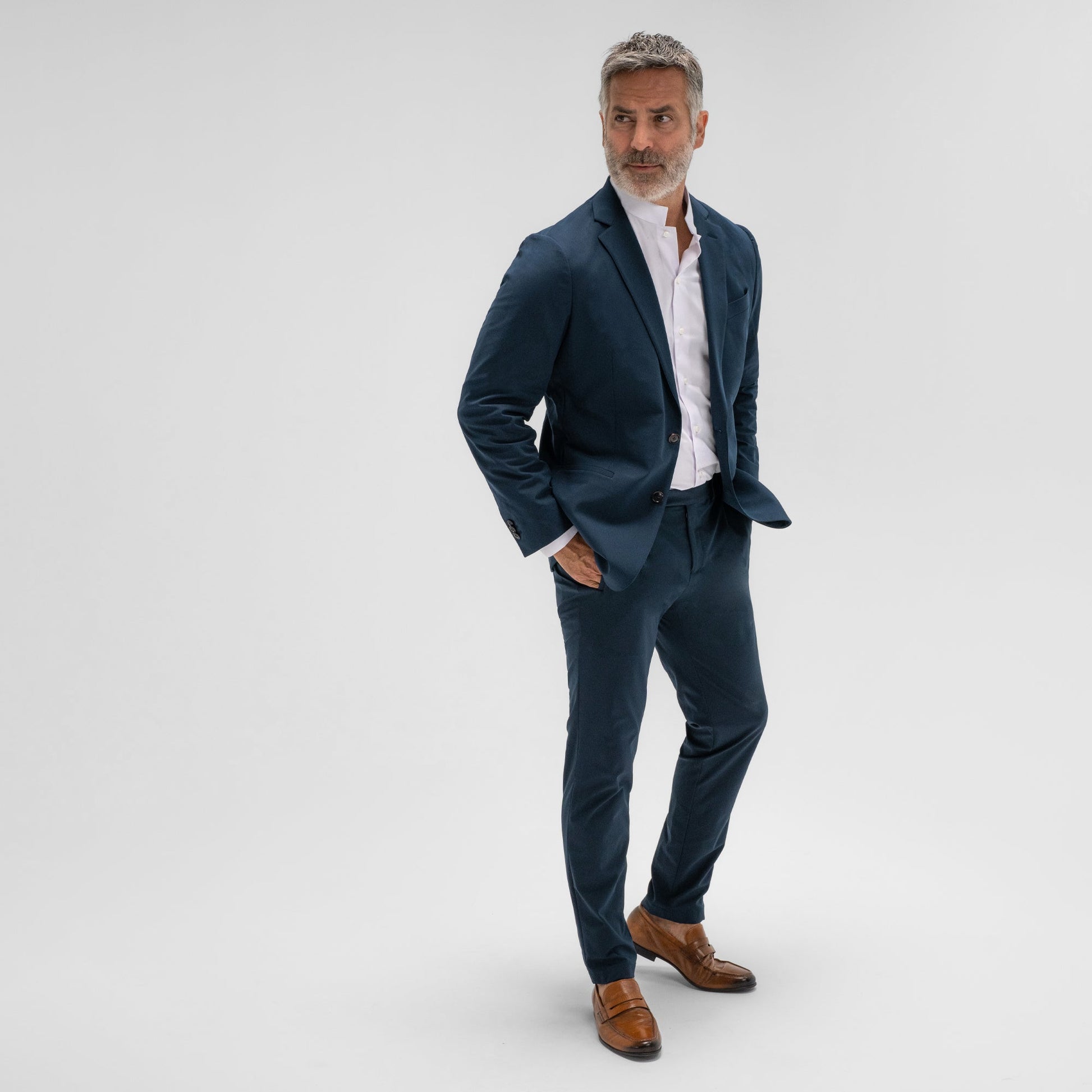 bespoke custom trousers pant chino performance technical model Guillermo in Nautical Blue
