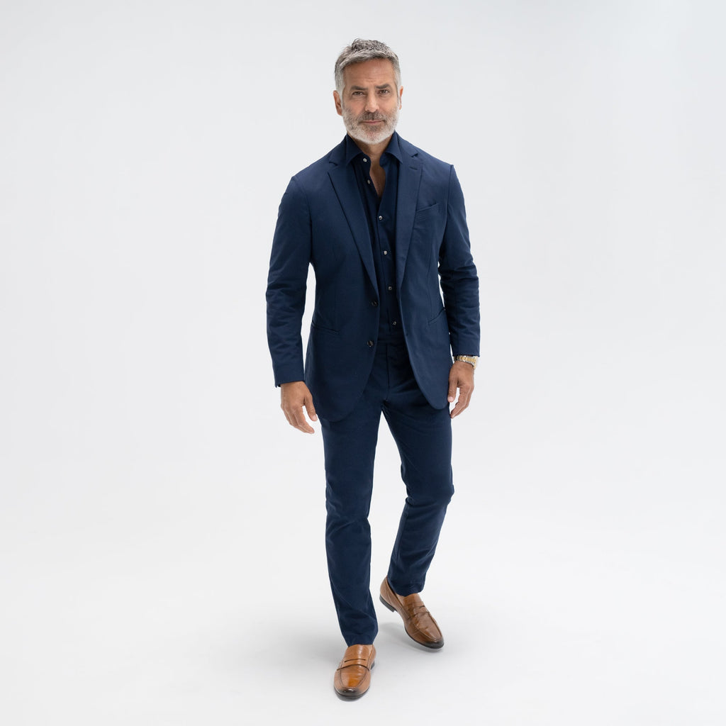 bespoke custom trousers pant chino performance technical model Guillermo in Navy