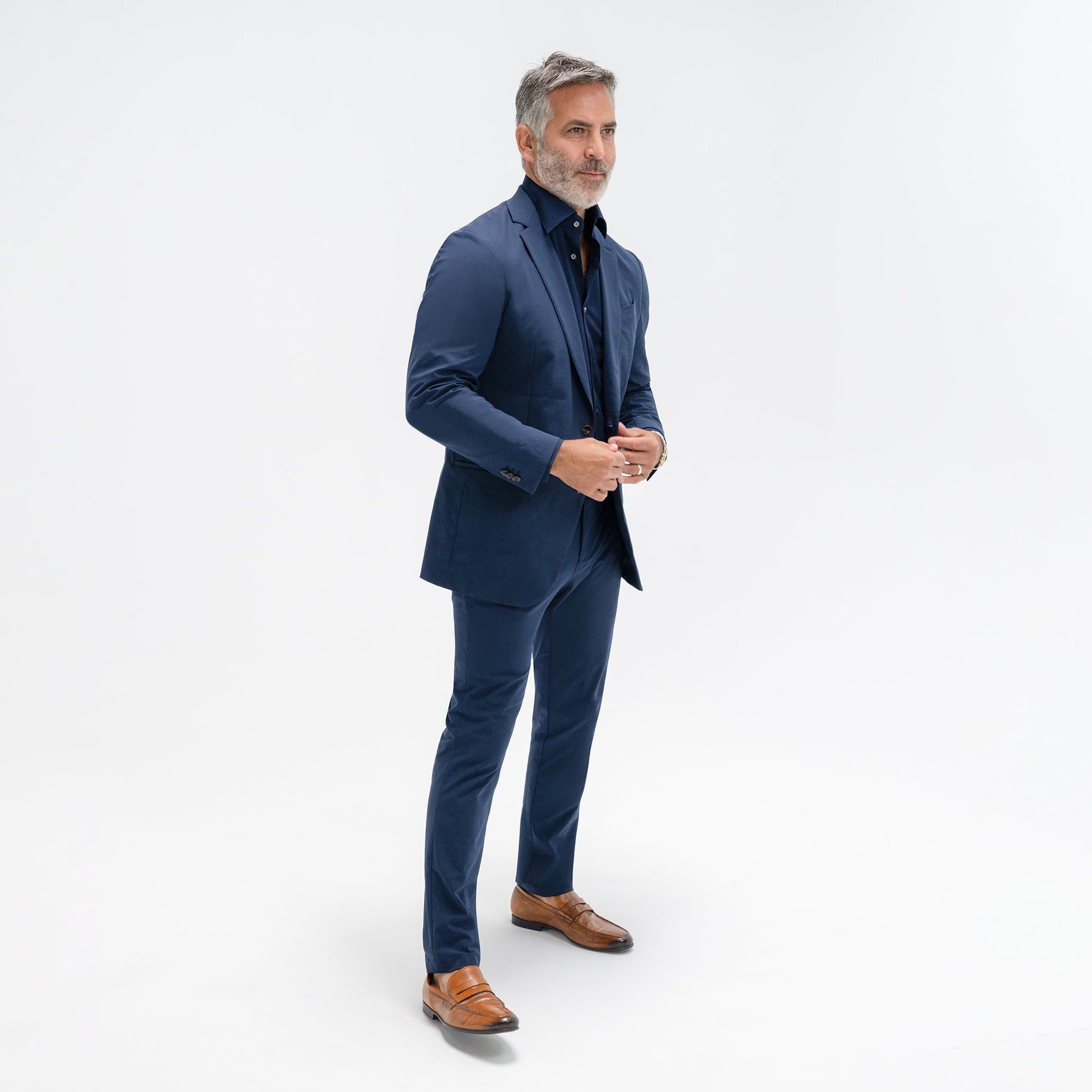 bespoke custom trousers pant chino performance technical model Guillermo in Navy