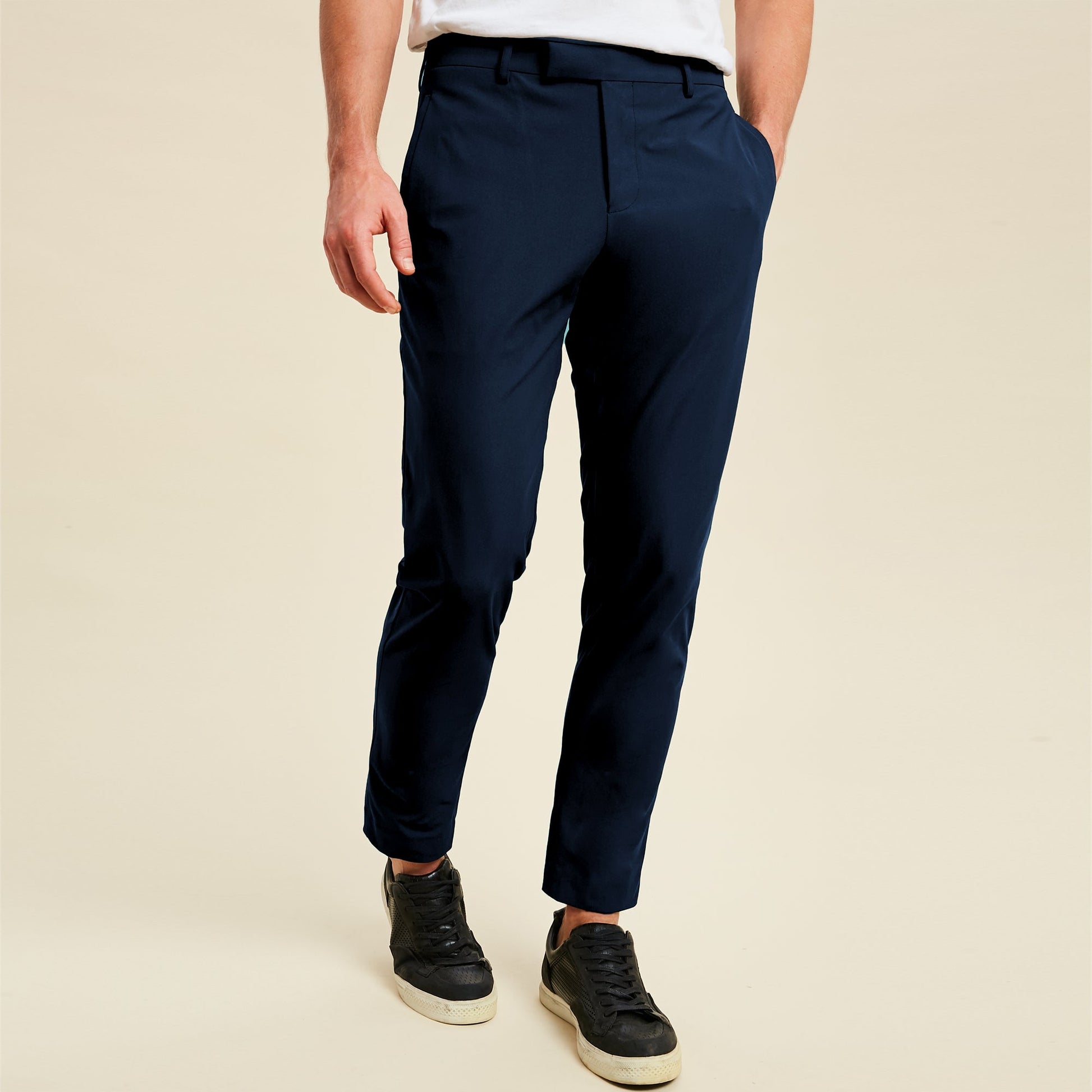 bespoke custom trousers pant chino performance technical model Jimmy in Nautical Blue