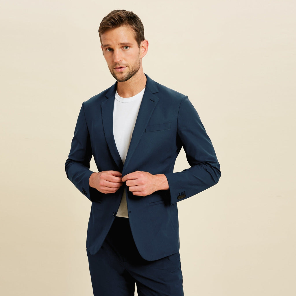 bespoke custom athleisure travel men's suit los angeles model Jimmy in Nautical Blue
