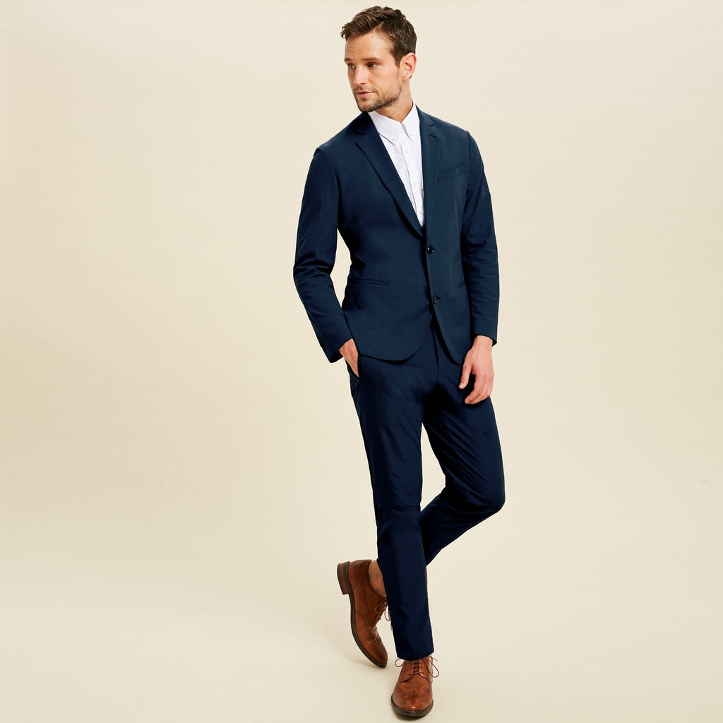 bespoke custom athleisure travel men's suit los angeles model Jimmy in Nautical Blue