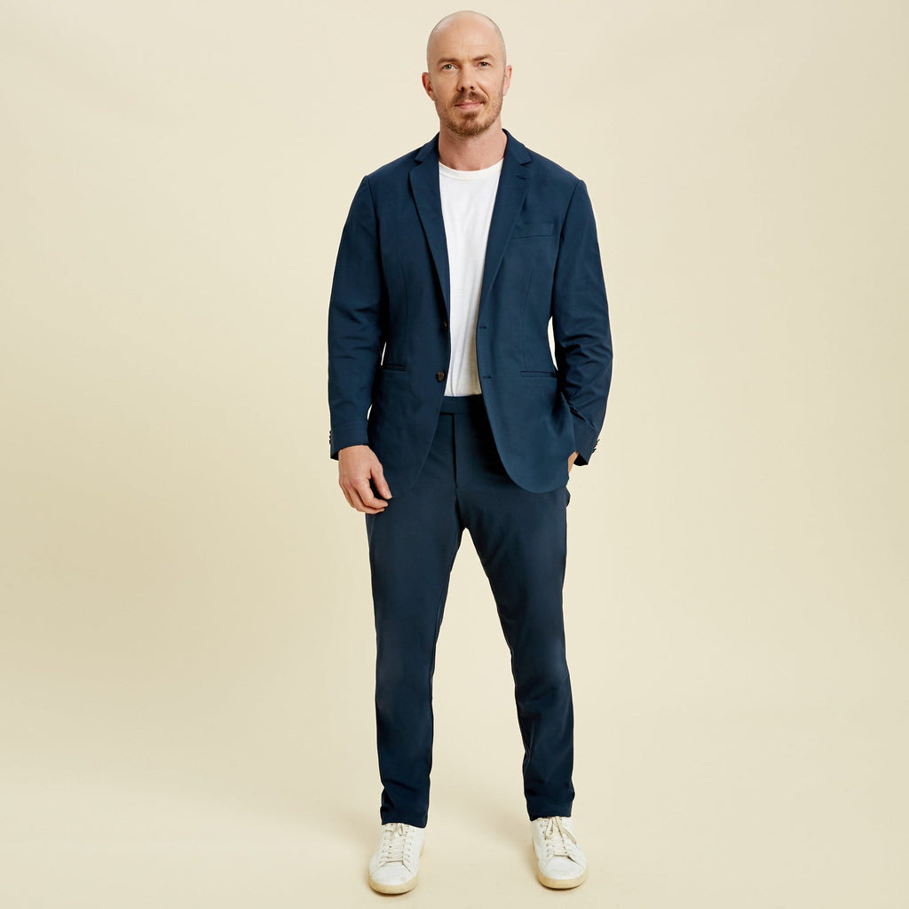 Bespoke custom athleisure technical men's suit los angeles model Pieter in Nautical Blue