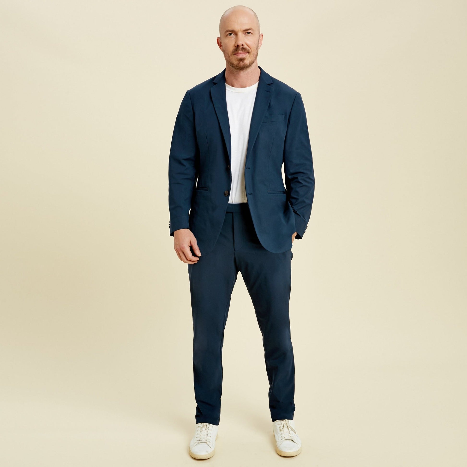 Bespoke custom athleisure technical men's suit los angeles model Pieter in Nautical Blue